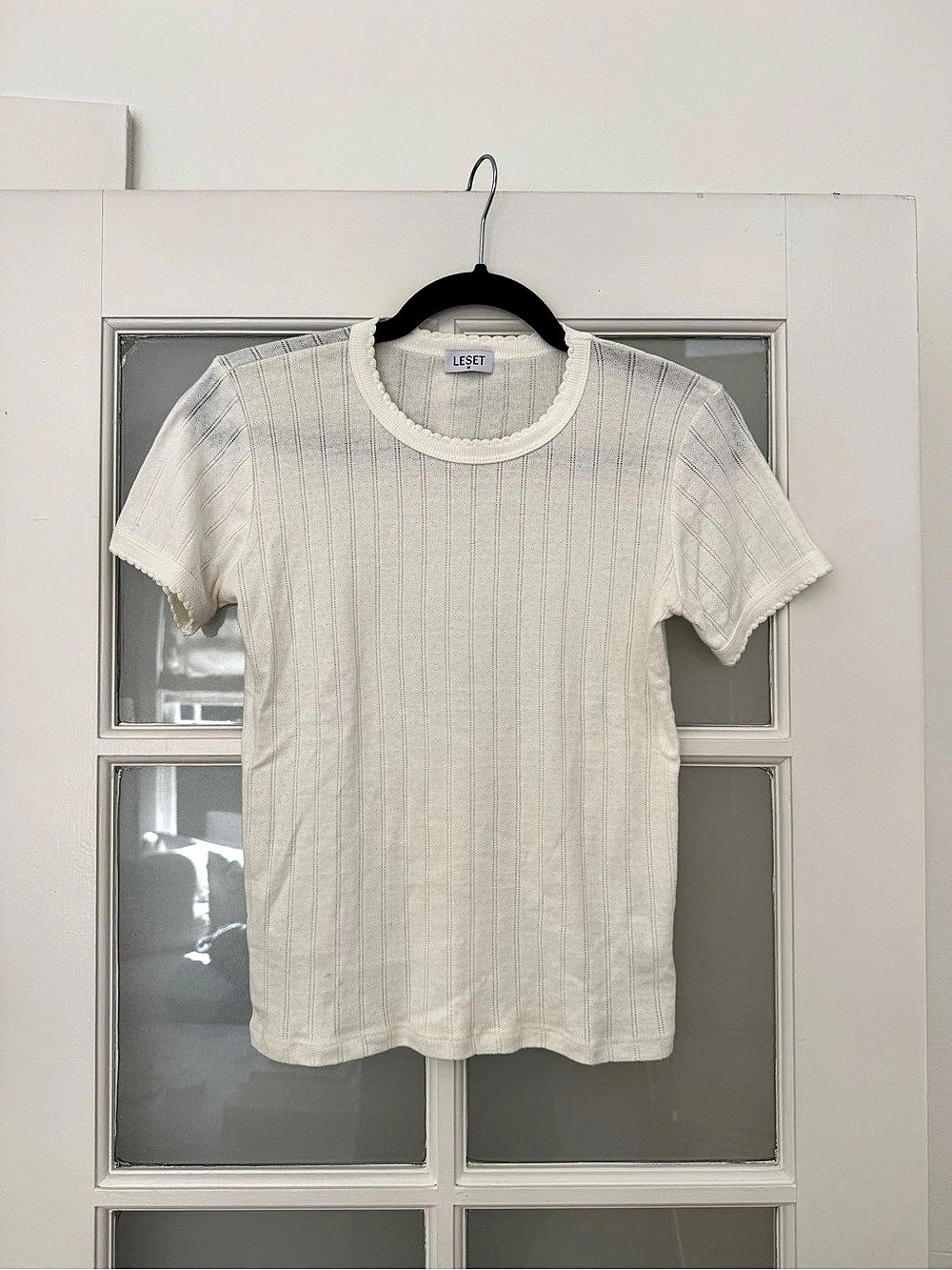 LESET Pointelle Slim Fit Tee Ribbed Short Sleeve Top